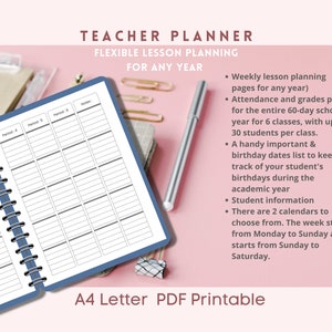 Teacher Planner Calendar Printable, Flexible Academic Year Planner ...