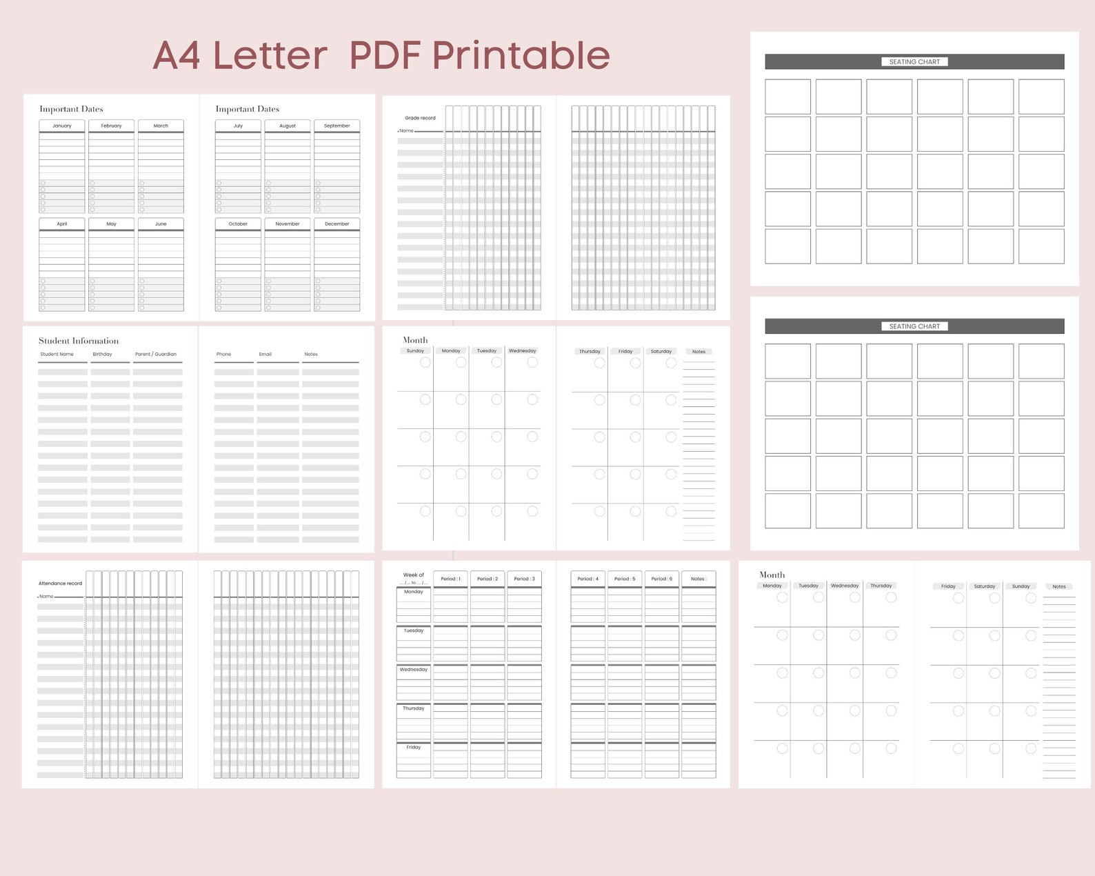 Teacher Planner Calendar Printable Flexible Academic Year - Etsy
