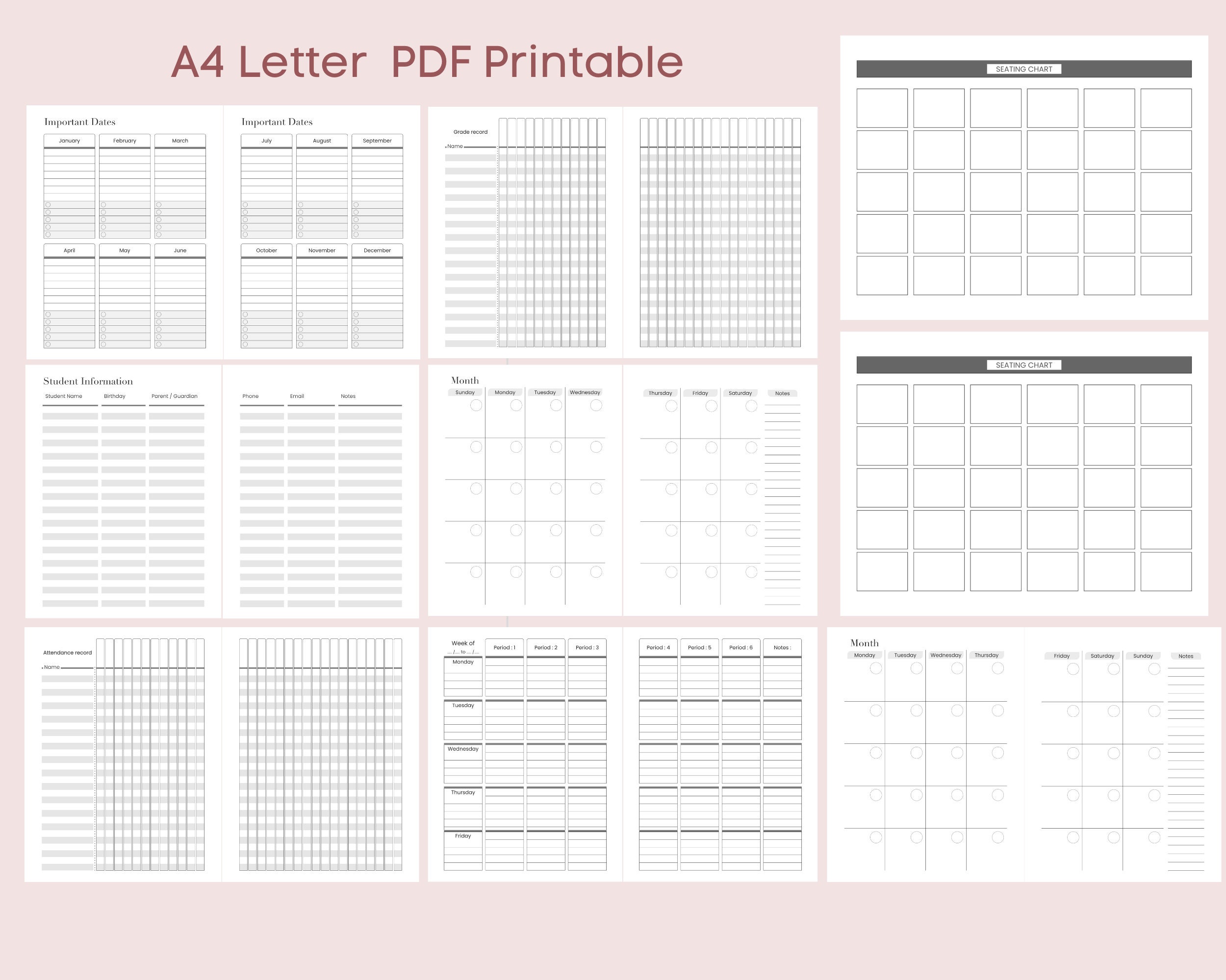 Teacher Planner Calendar Printable Flexible Academic Year - Etsy