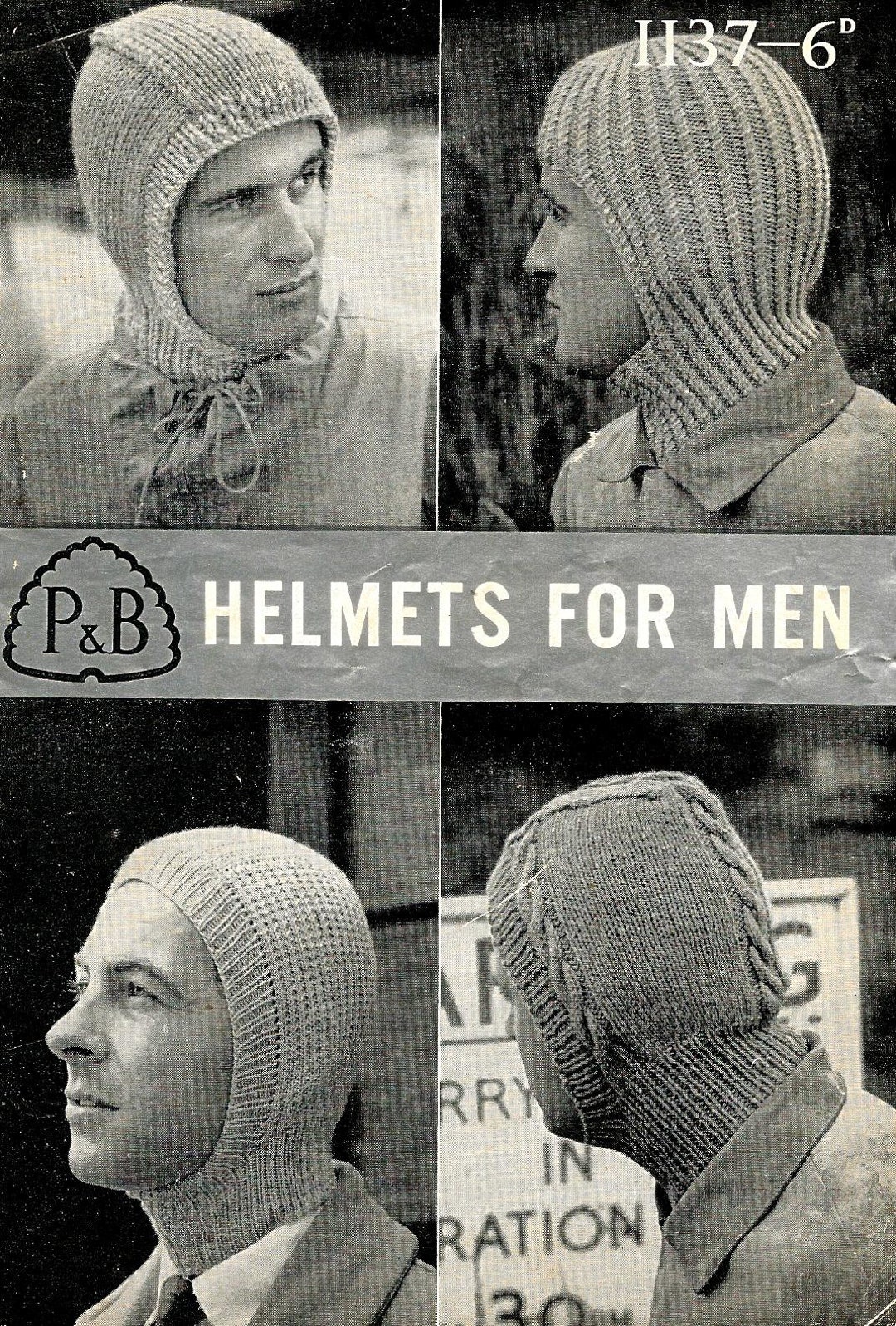 VINTAGE Mens Helmets Balaclavas Knitting Pattern Etsy
