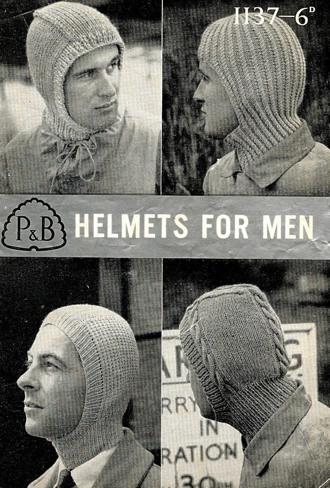 VINTAGE Mens Helmets Balaclavas Knitting Pattern Etsy