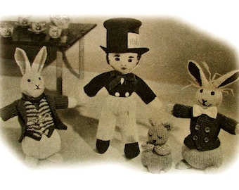 ALICE IN WONDERLAND toy knitting pattern 1940s
