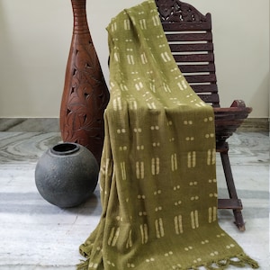Olive Green Throw Blanket, Hand Loomed Bed Runner, Mud cloth Cotton Bedspread, Couch Sofa Coverlet, Boho Style Bedroom Decor, Bed Cover Gift