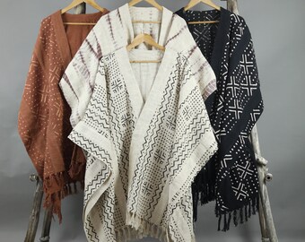 Mudcloth Fabric Clothing, Throw Blanket Jacket, African Textile Wrap, Coat with Tassels,Boho Kimono for Women,Unique Tops for her,Gypsy Robe