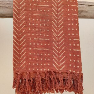 Rust Mudcloth, Cotton Woven Throw Blanket With Tassels, Bohemian Throw ...