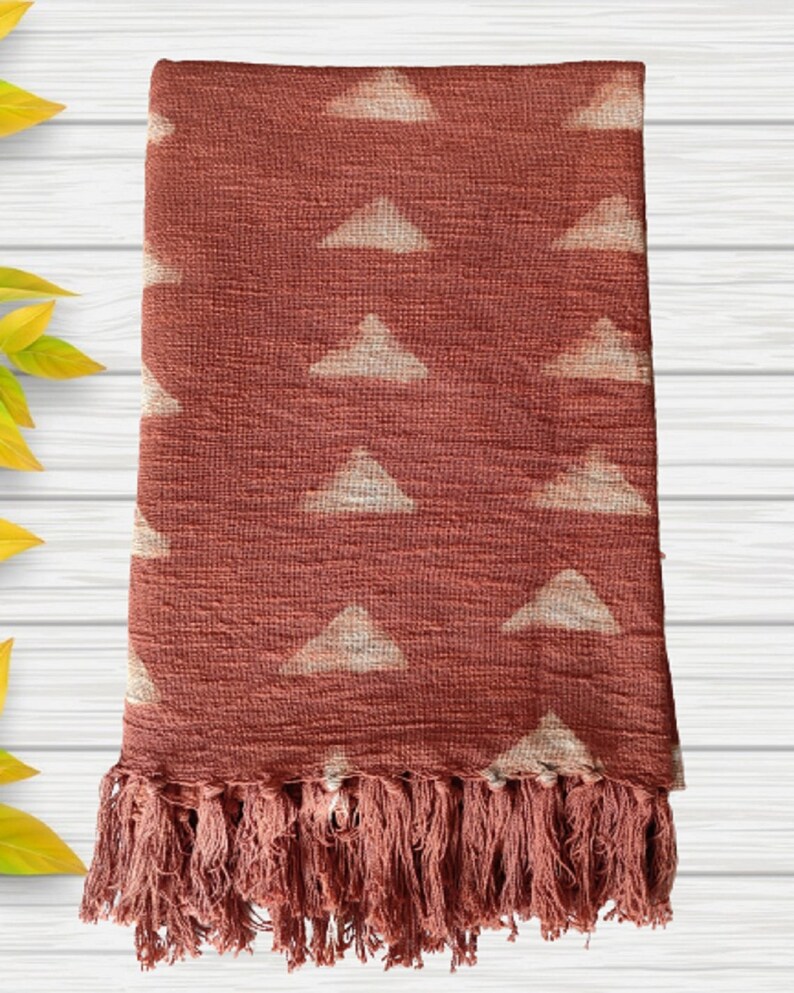 Rust Mudcloth Throw,bed Runner,boho Linen Cotton Throw Blanket With