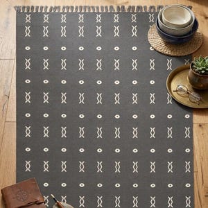 Boho Antracitgrå Vävd Filt Lera Bomull Sofföverdrag Fransad Sänglöpare bild 10