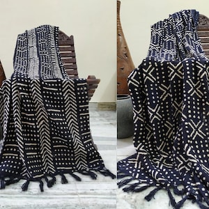 Black Throw Blanket, Cotton Bedspread, Sofa Couch Cover, Home Decor, Hand Loom Bed Runner,Boho Style Bedroom,Living Room Mudcloth Decorative