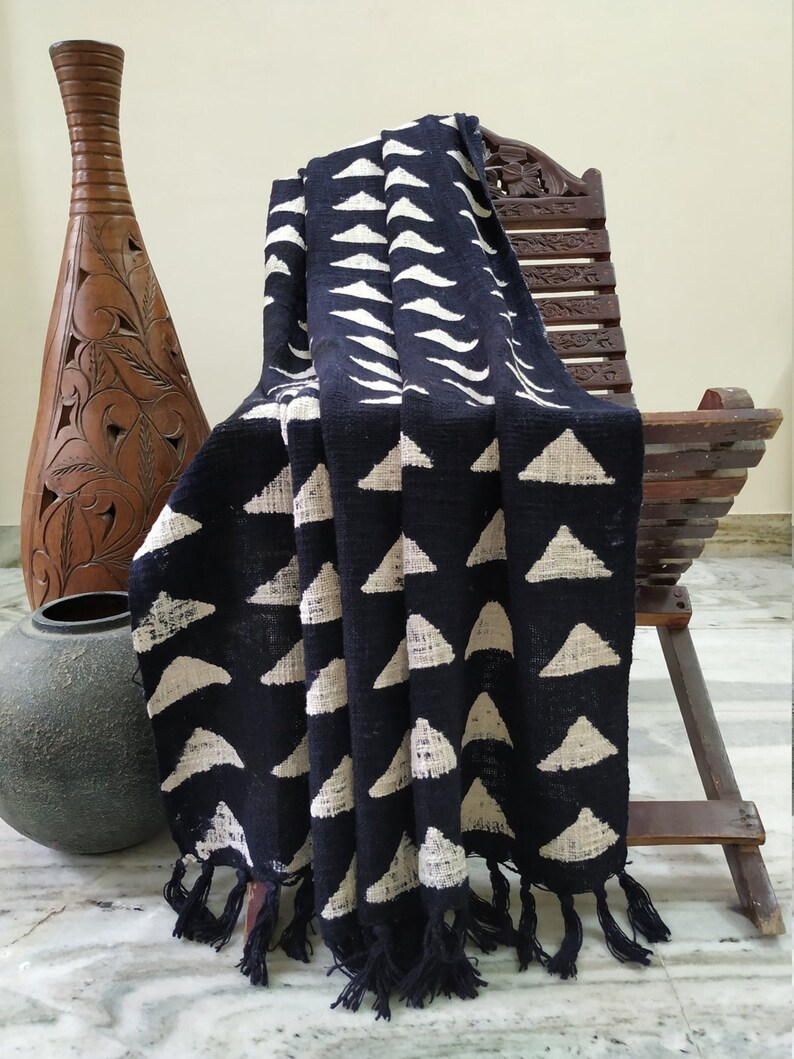 Boho Throw Blanket With Tassles for Sofas,beautiful Linen Cotton Handmade Blanket,ethnic