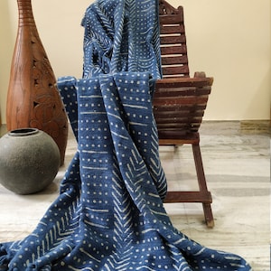 Indigo Throw Blanket, Mud Cloth Bed Runner, Organic Cotton Bedspread, Bohemian Sofa Cover,Farmhouse Decor,Boho Style Bedroom, Couch Coverlet