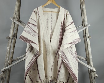 Mudcloth Fabric Clothing, Throw Blanket Jacket, African Textile Wrap, Coat with Tassels,Boho Kimono for Women,Unique Tops for her,Gypsy Robe