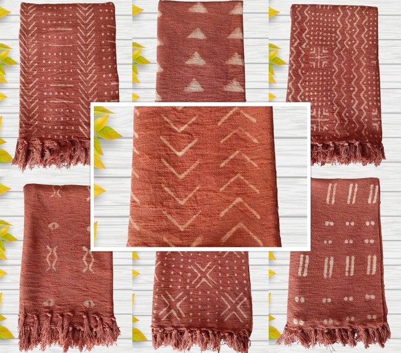 Rust Mudcloth Throw,bed Runner,boho Linen Cotton Throw Blanket With