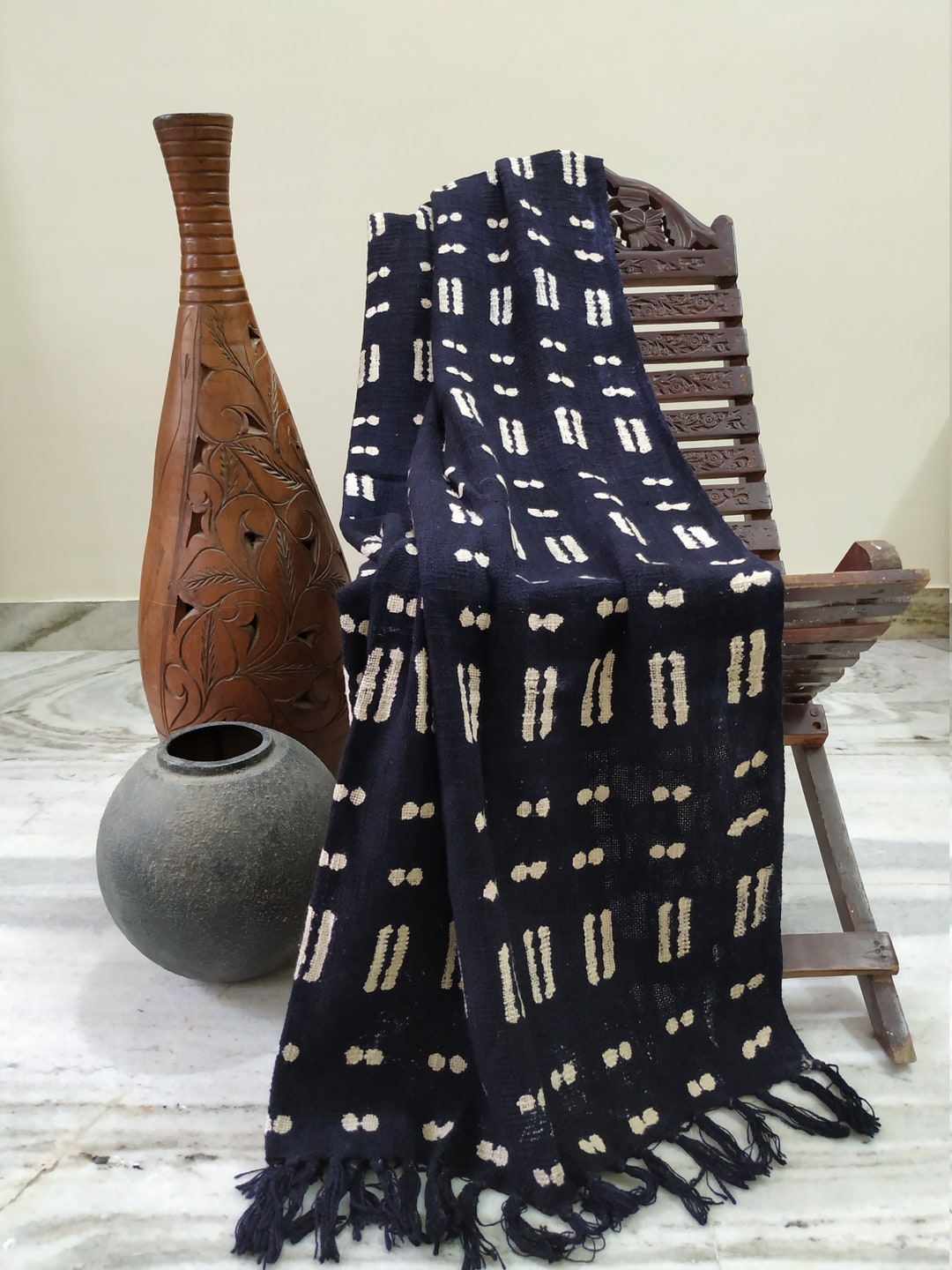 Black and White Throws Mudcloth Bedding, Beach Picnic Blankets, Cotton