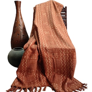 Rust Throw, Brick Coloured Bedspread, Couch Sofa Coverlet, Hand Loomed Bed Runner, Boho Style Bedroom Decor, Bohemian Bedding,Picnic Blanket