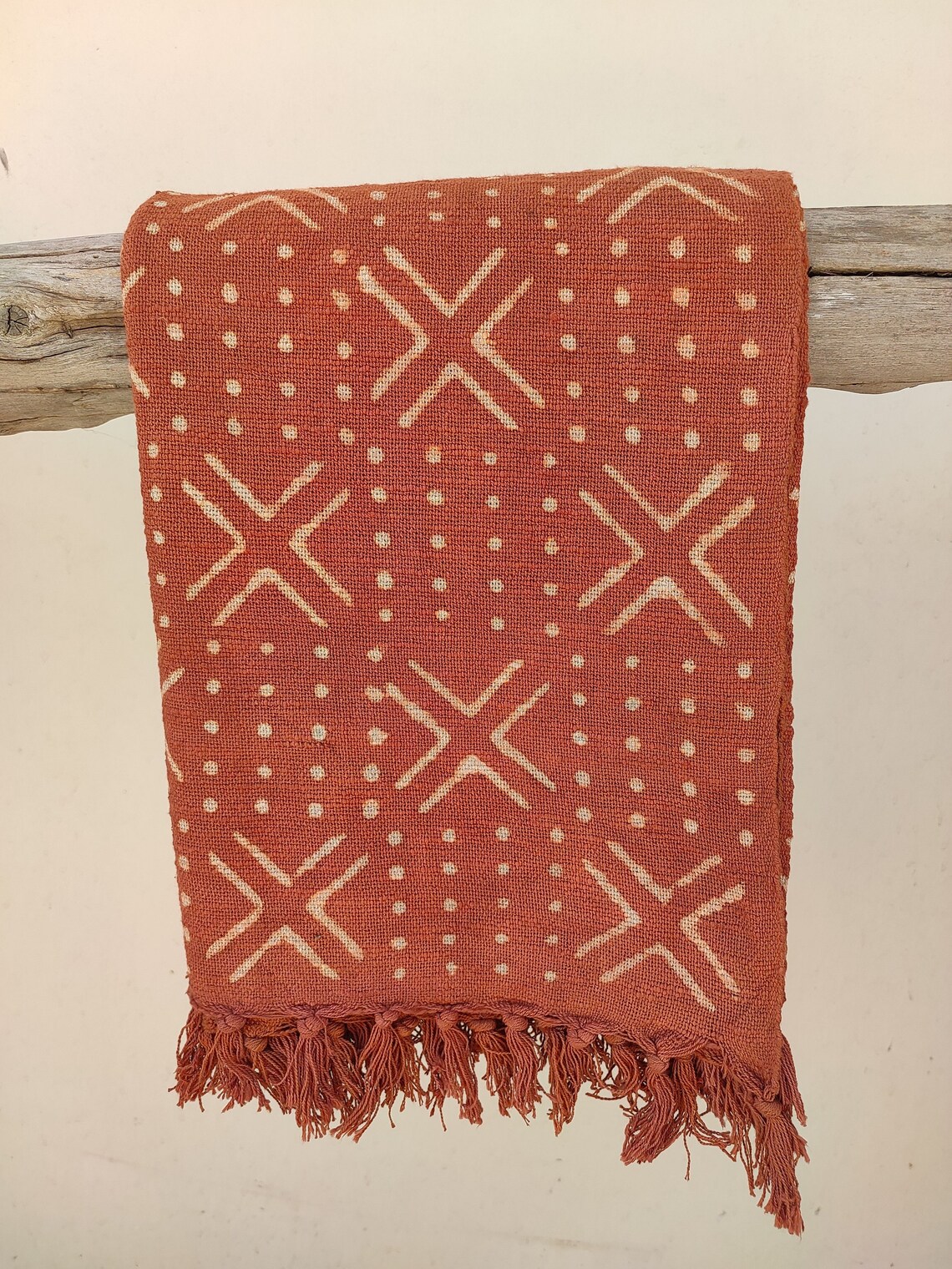 Rust Mudcloth Cotton Woven Throw Blanket With Tassels Etsy
