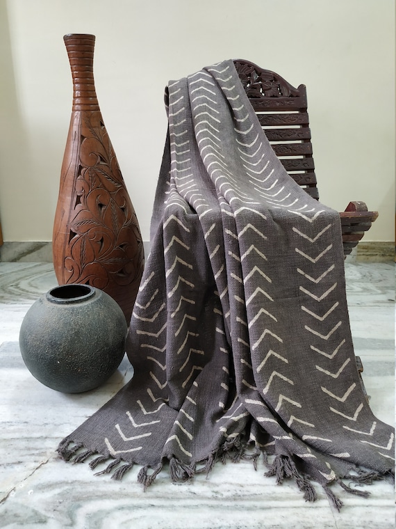 Authentic Throws Blanket Dark Gray cotton Sofa Throws turkish Blanket home Decor Items housewarming Gift boho Mudcloth Throws cotton Bedding Etsy