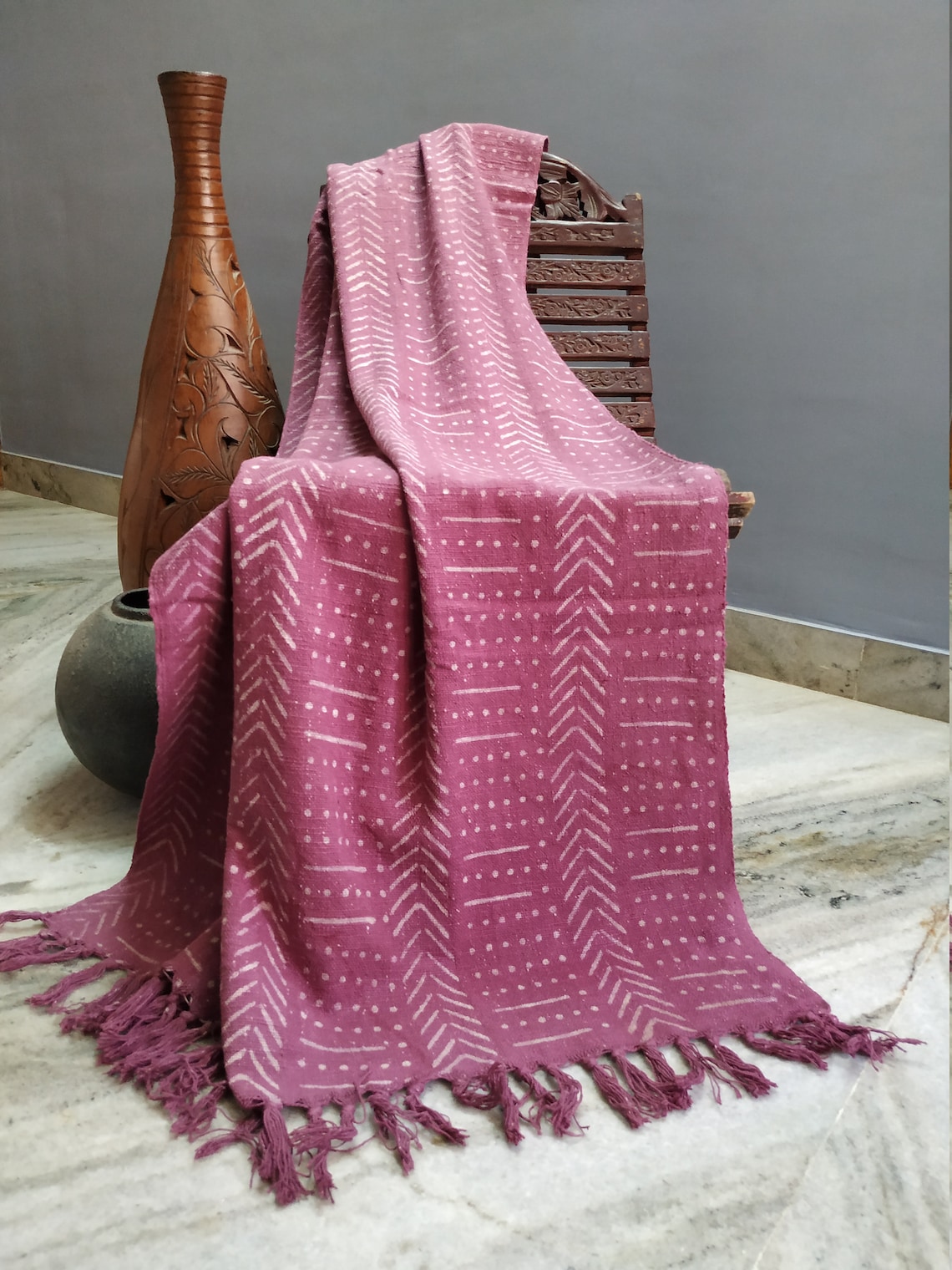 Handloom Mudcloth Blanket / Cotton Fringed Blankets / Throw Etsy