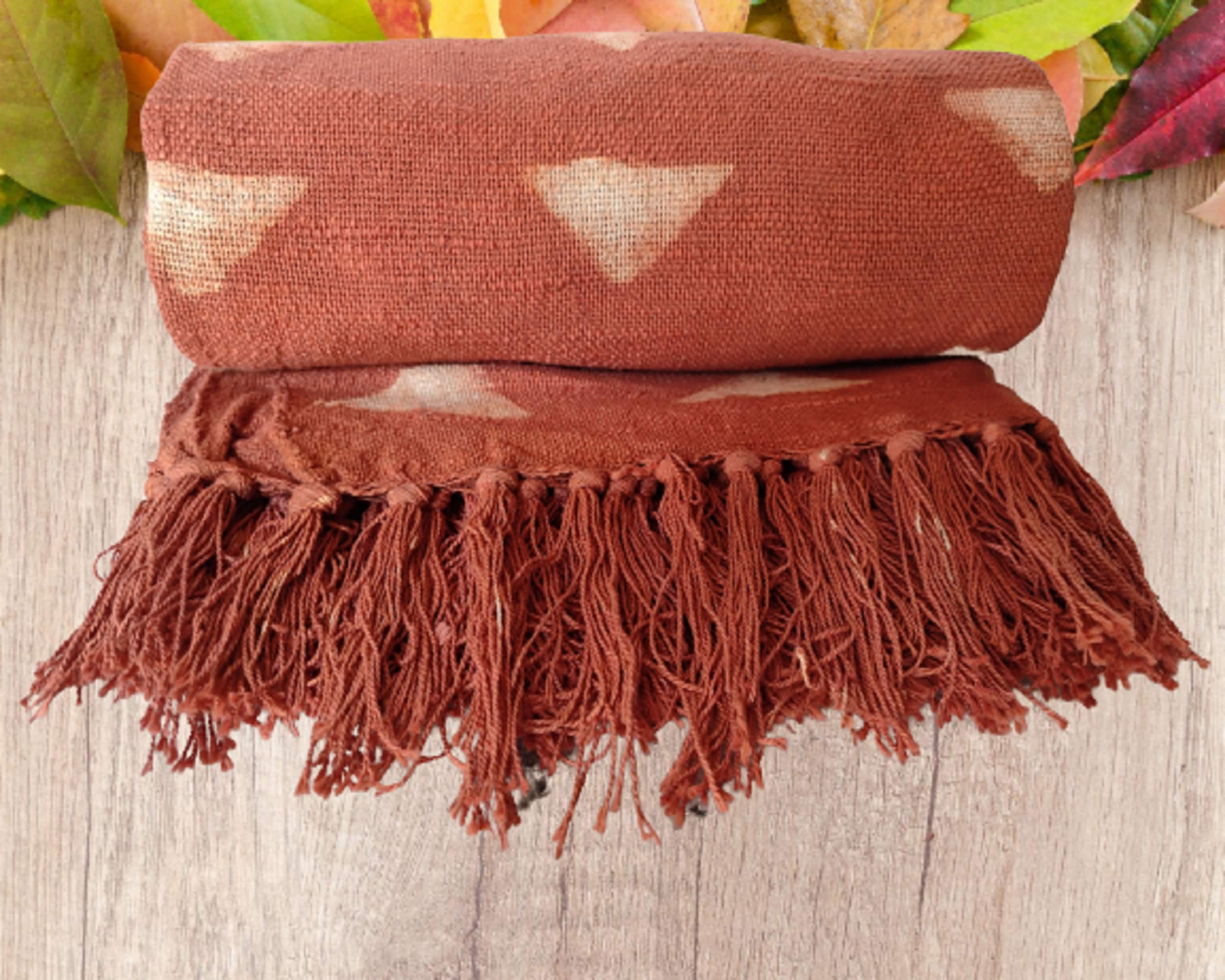 Rust Mudcloth Cotton Woven Throw Blanket with Tassels Etsy