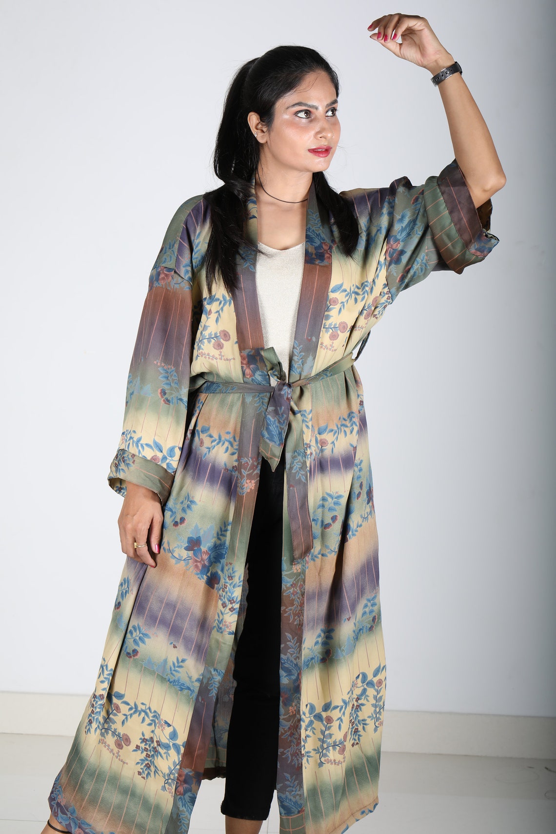 Long Kimono Jacket, Floral Kimono Robe, Kimono Cardigan, Boho Kimono ...