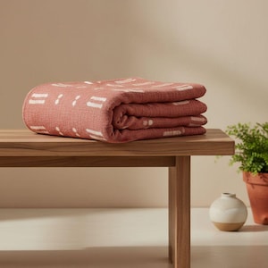 Handgeweven katoenen plaid, roestbruine boho sprei, picknickdeken