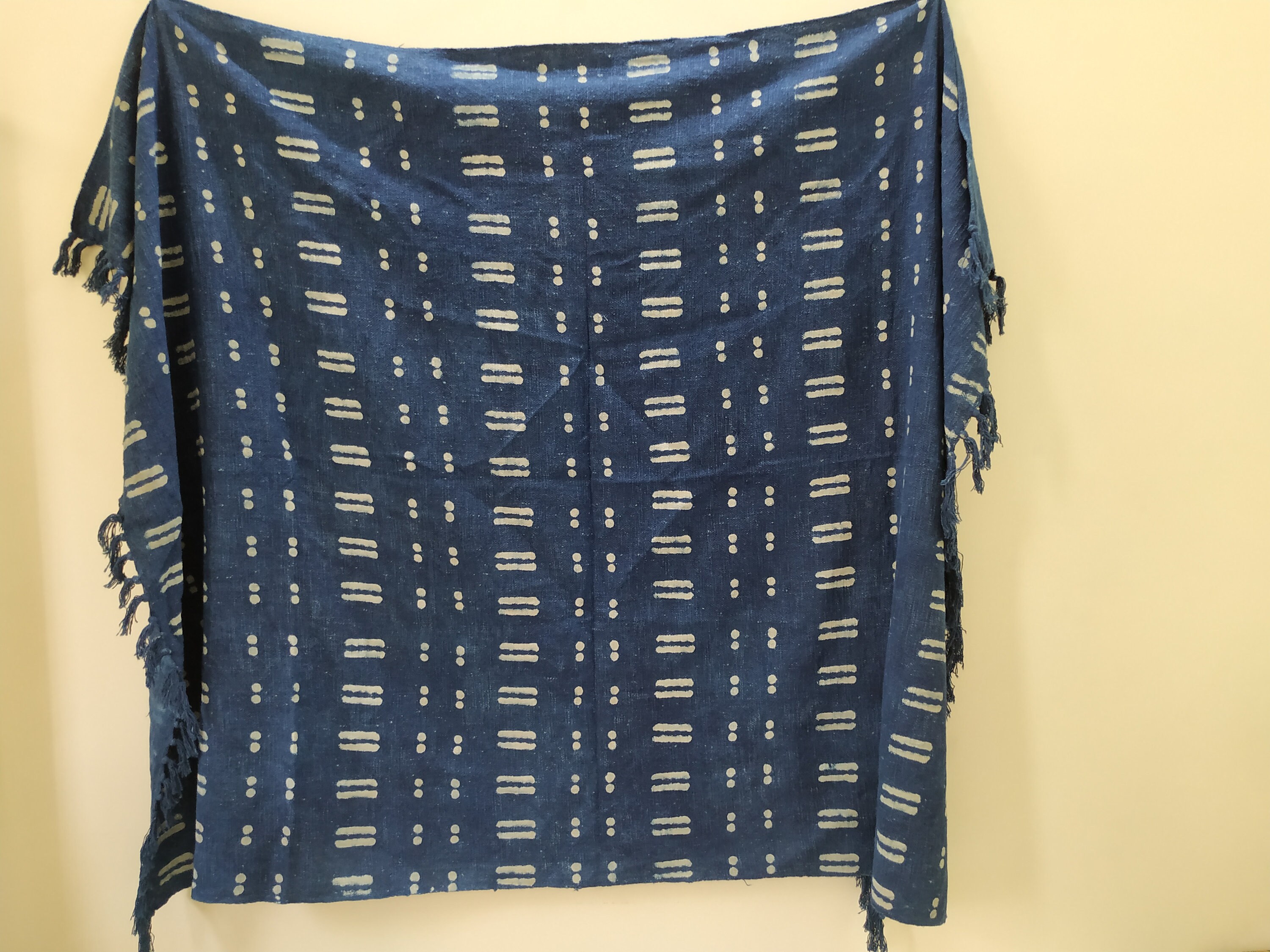 Blue Throw Blanket, Mud Cloth Bed Runner, Organic Cotton Bedspread, Bohemian Sofa Cover, Farmhouse Decor, Boho Style Bedroom, Couch Coverlet