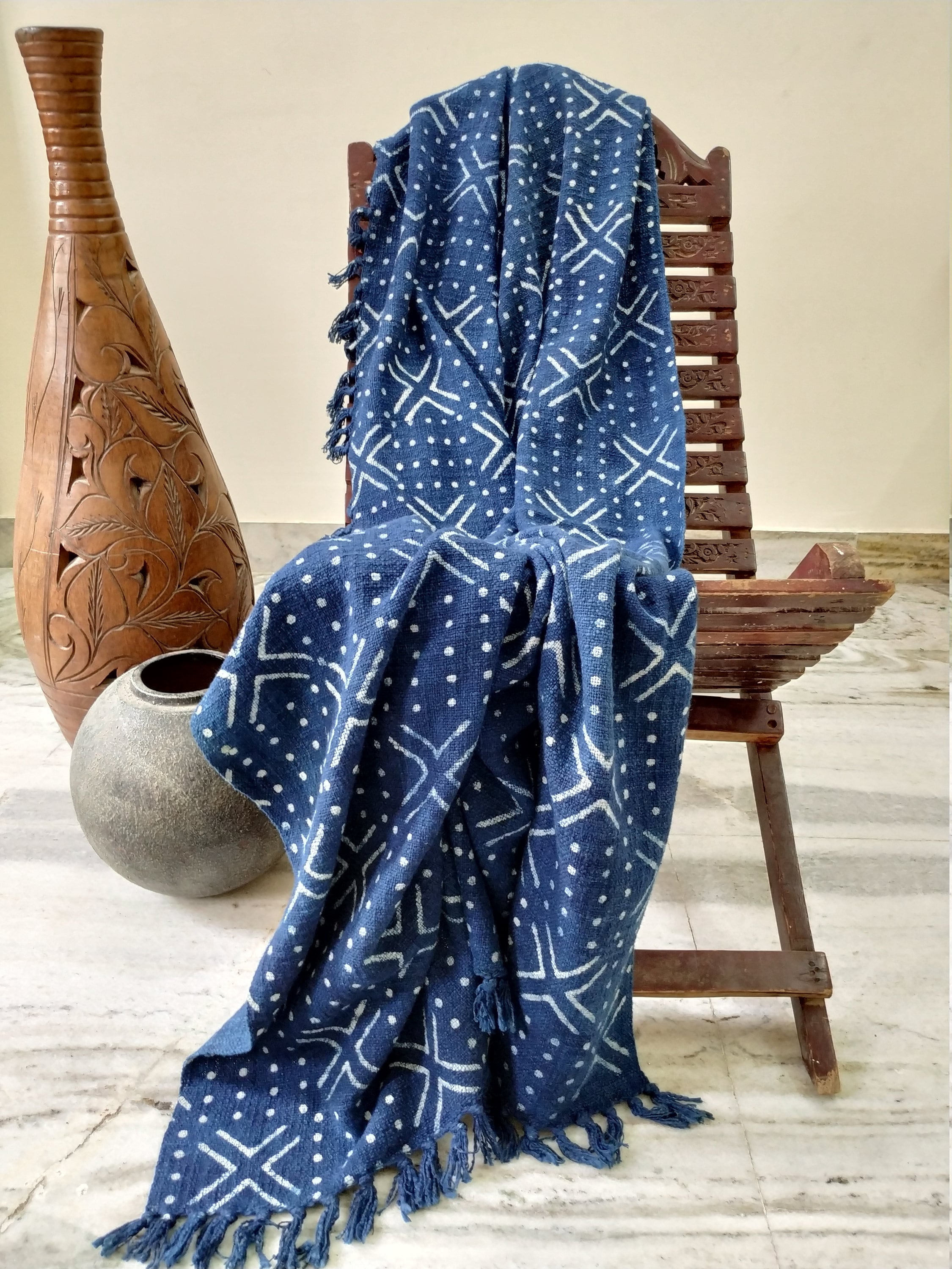 Indigo Throw Blanket, Bedspread, Bohemian Mud Cloth, Sofa Couch Coverlet, Living Room Decor, Cotton Picnic Runner, Handloom Woven Decorative