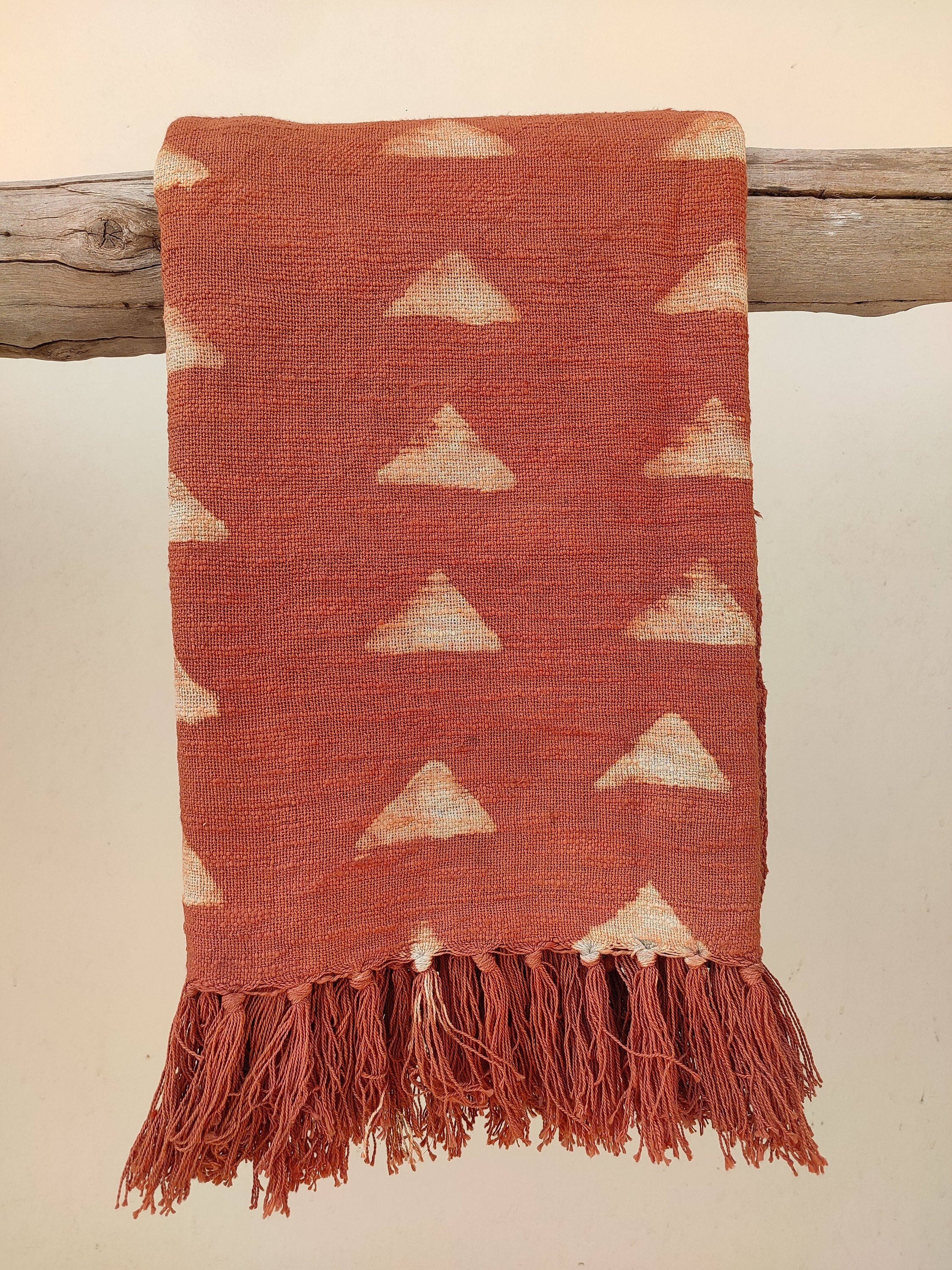 Rust Mudcloth Cotton Woven Throw Blanket with Tassels Etsy