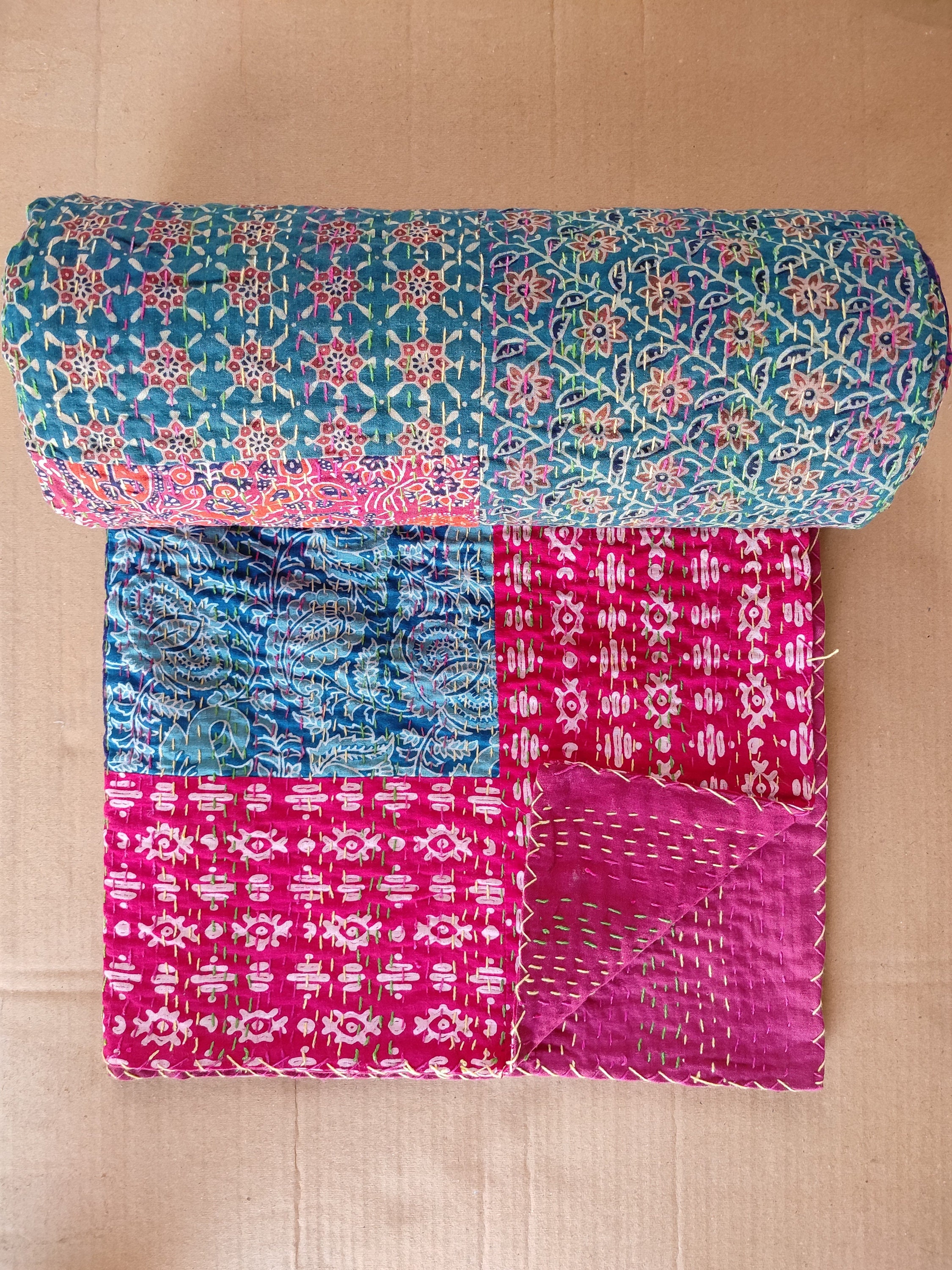 Indian Patch Work Cotton Kantha Quilt Throw Blanket Handmade - Etsy