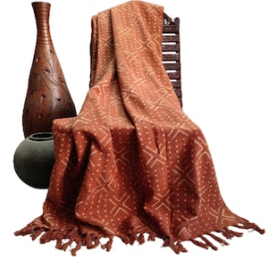 Rust Throw, Brick Coloured Bedspread, Couch Sofa Coverlet, Hand Loomed Bed Runner, Boho Style Bedroom Decor, Bohemian Bedding,Picnic Blanket