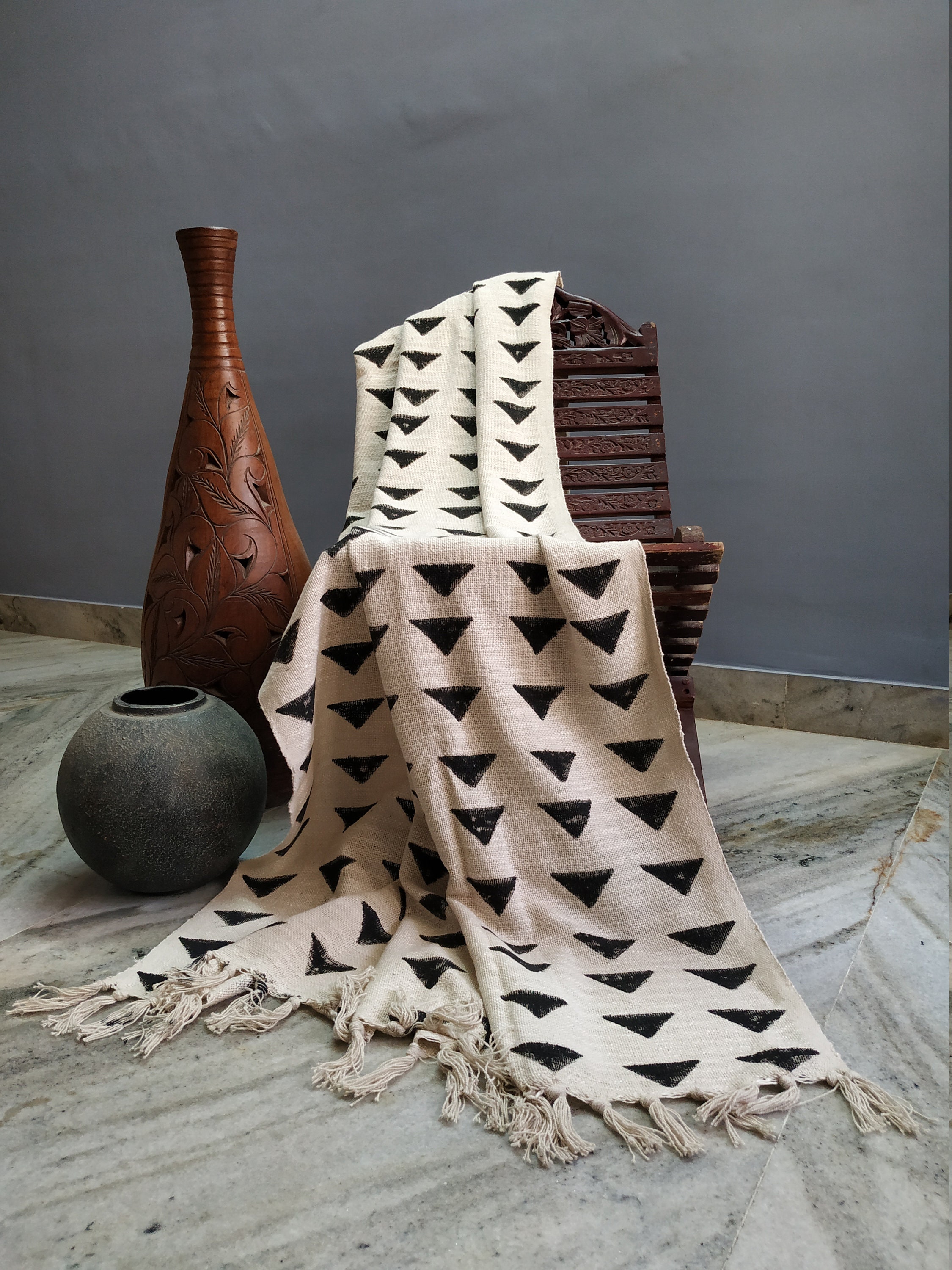 Couverture de Mudcloth Handloom/Couvertures à Franges Coton Lancer Des Couvertures Glands Bloc Main 