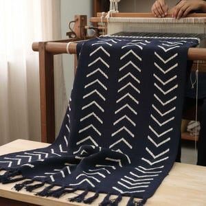 Hand Block Printed Cotton Throw Blanket with Tassels, Mudcloth Bedding Sofa Cover