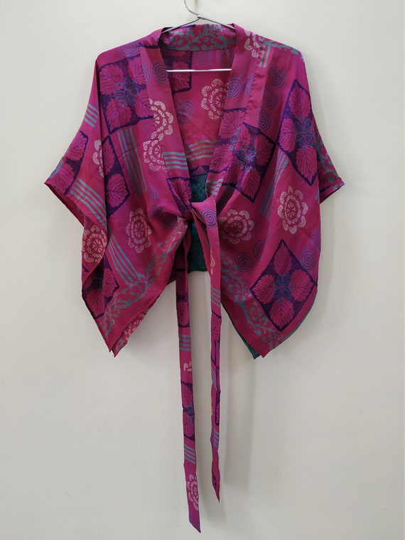 Silk Saree Fabric Sari Short Kimono Dressing Gown Bohemian | Etsy