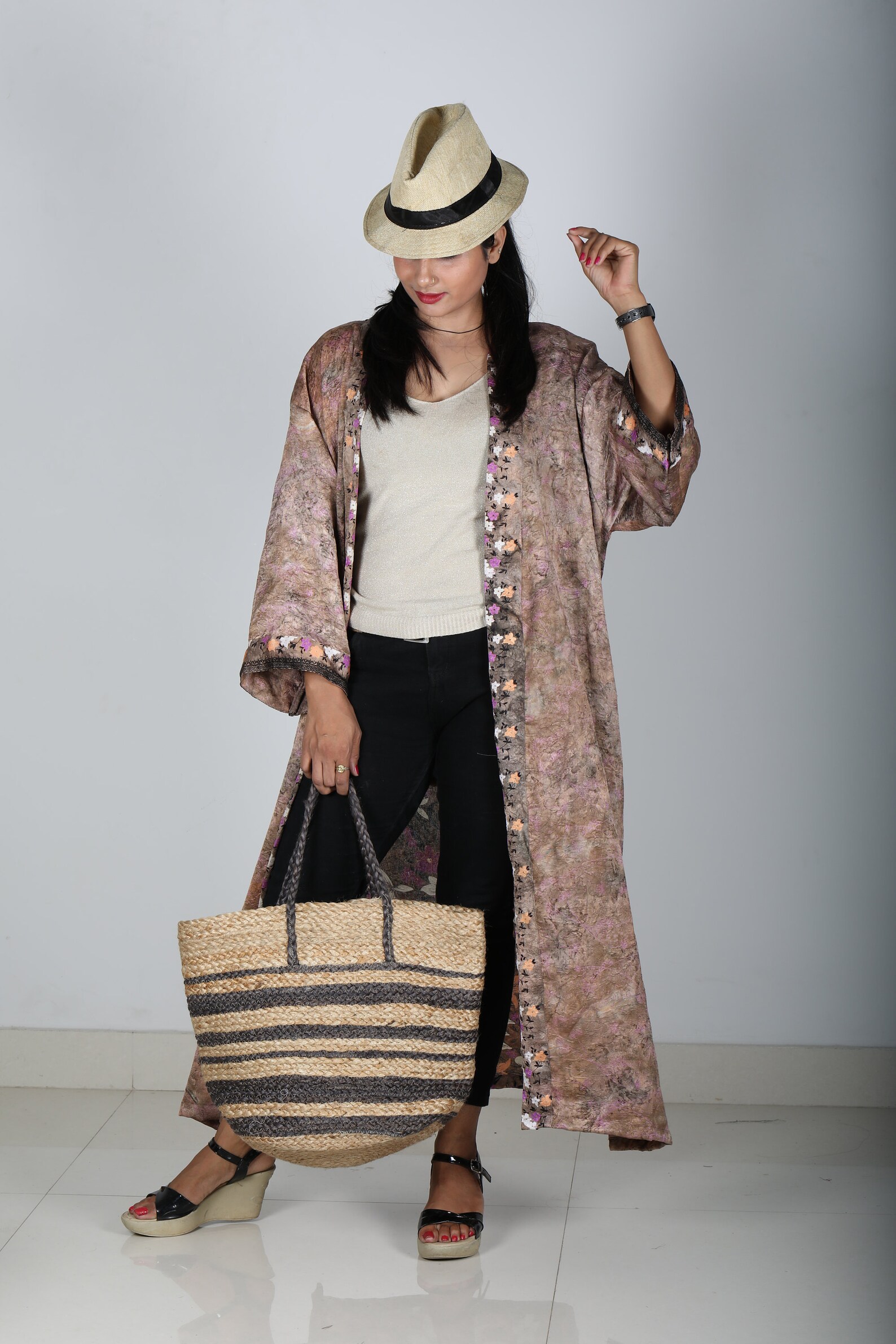 Organic Cotton Nautical Anchor Beach Kimono Robe for Ocean Lovers main image 0