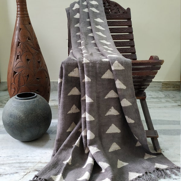 Mudcloth Throw / Hand Loom Blanket / Linen Blanket with Tassels / Organic Cotton Blanket / Boho Throw Blanket / Sofa Blanket/Natural Blanket