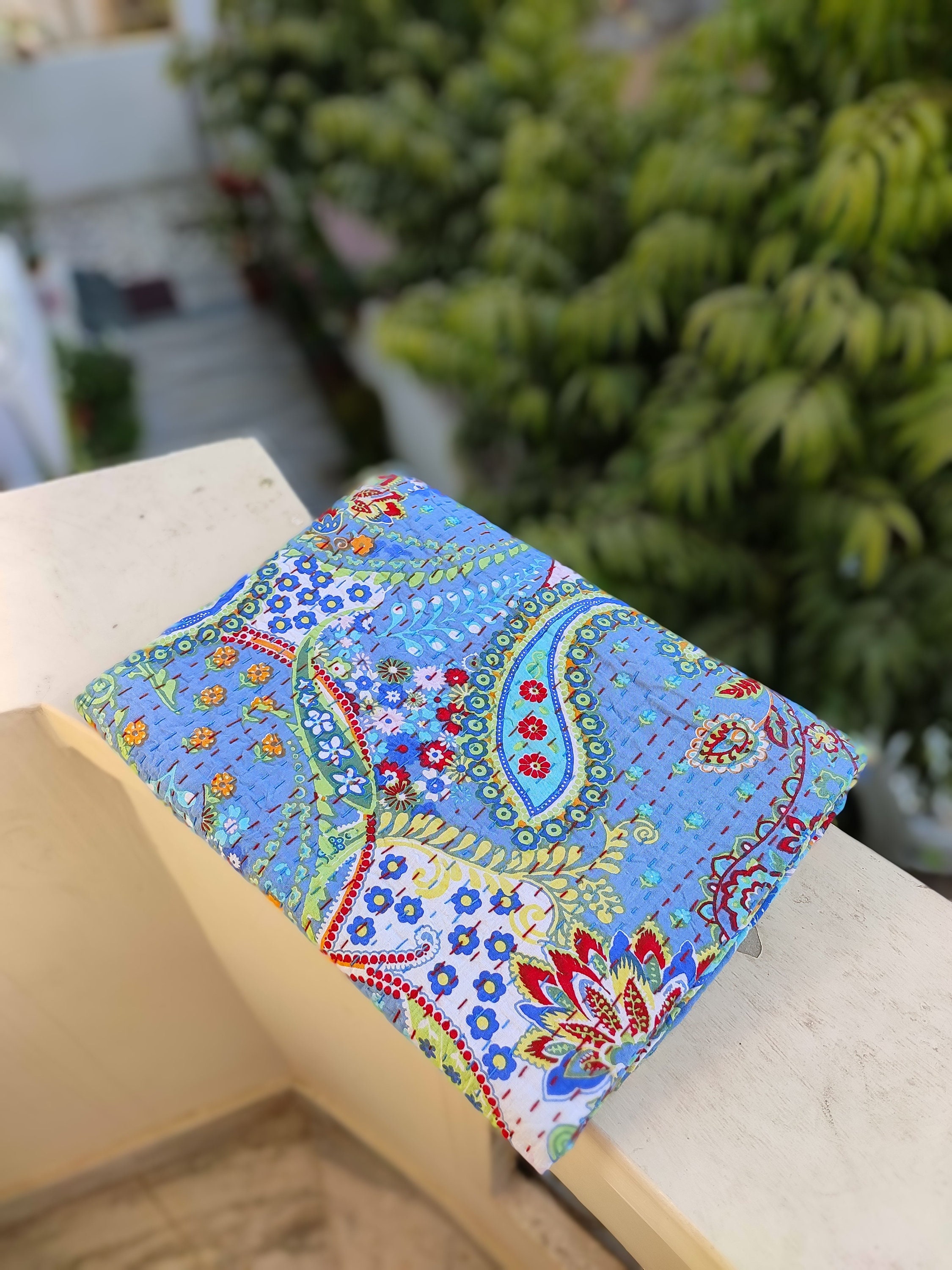 Kantha Quilt Indian Kantha Quilt Cotton Blanket Handmade Etsy