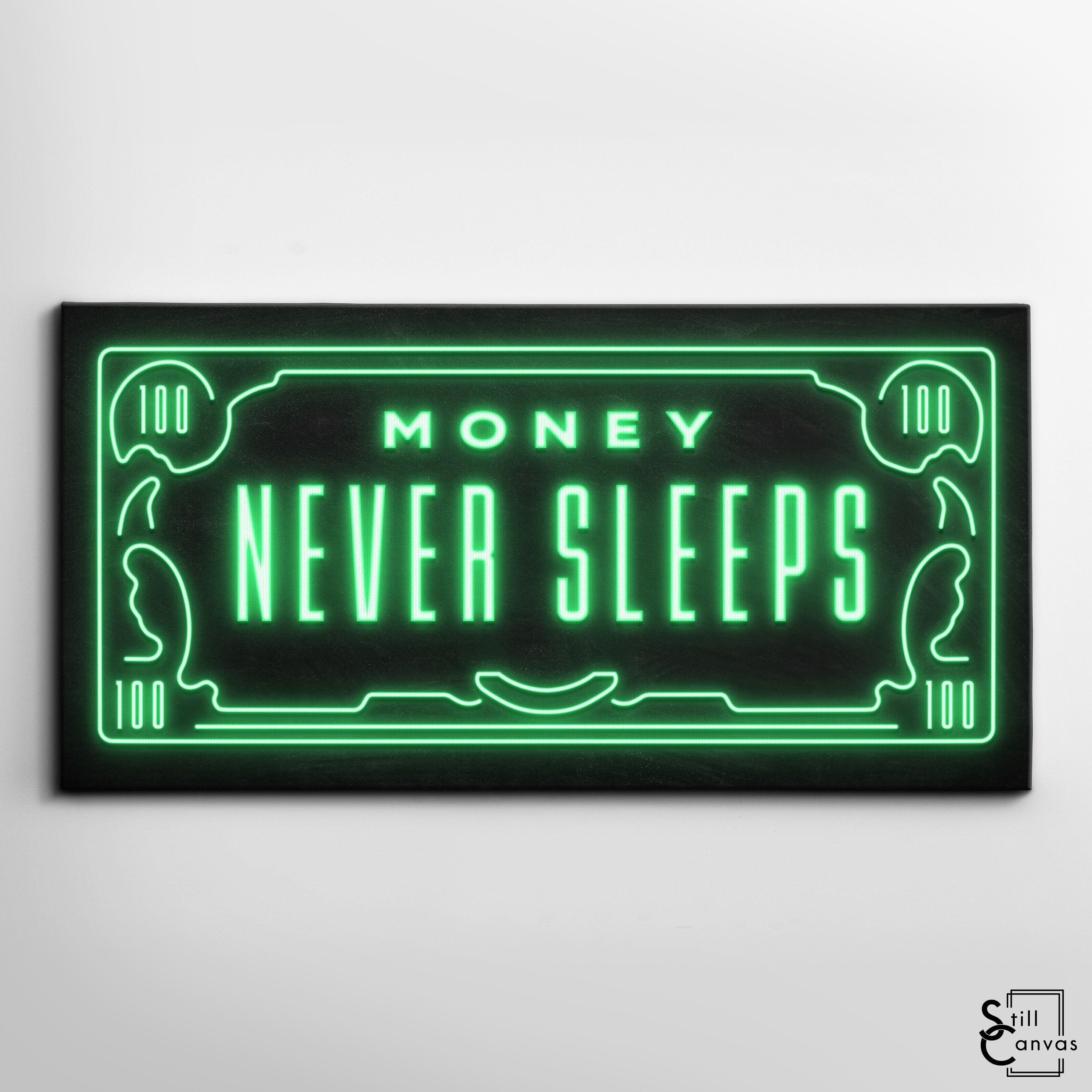 MOTIVATIONAL CANVAS ART Money Never Sleeps Neon Glow Style - Etsy UK