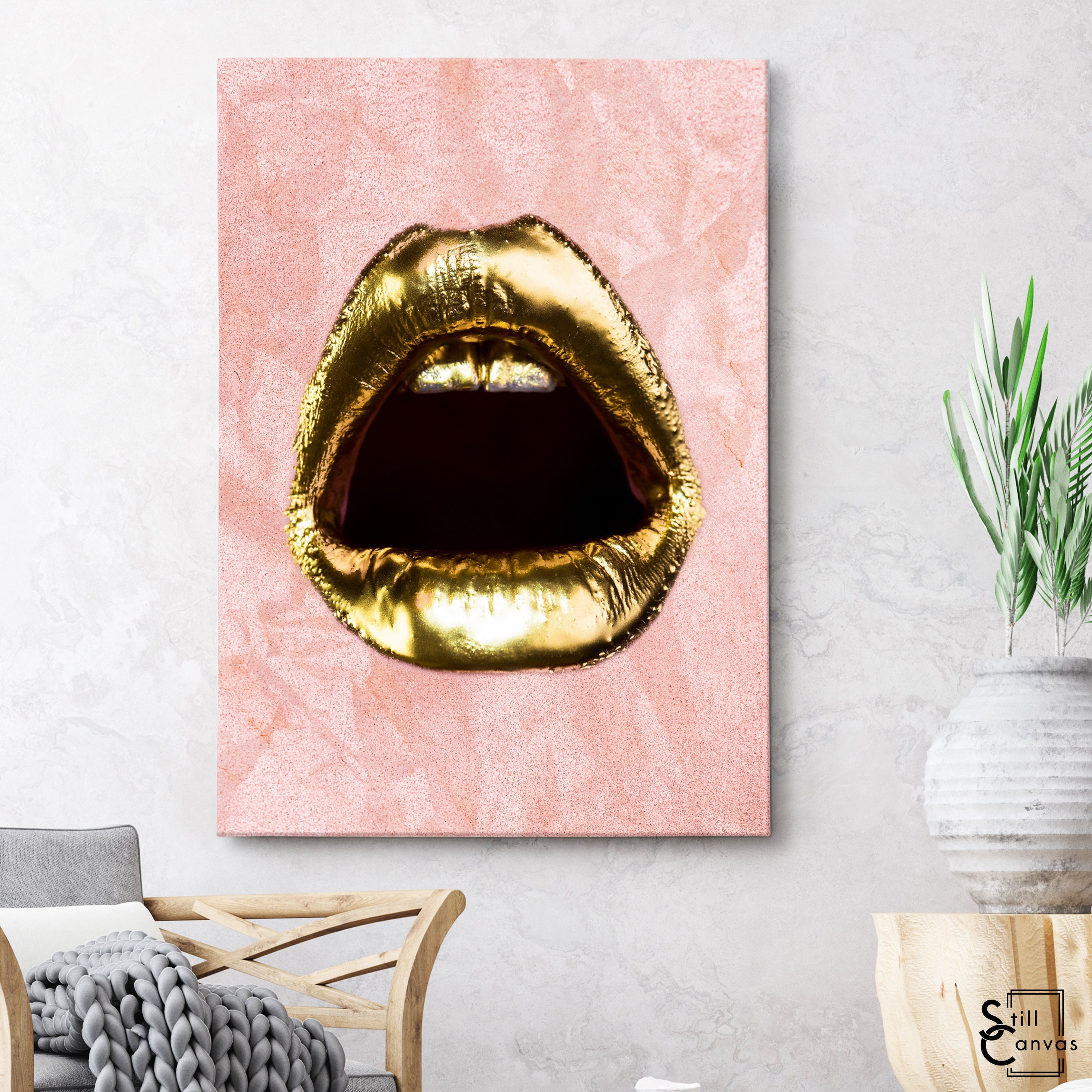 CREATIVE CANVAS ART Gold Lips Wall Art Office/Home Decor Etsy