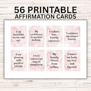 Tarjetas de Afirmaciones de Belleza: 56 Tarjetas Imprimibles de Amor Propio y Confianza para el Empoderamiento Diario