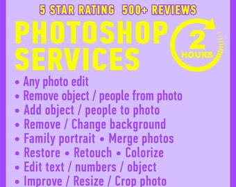 Photoshop service Wedding photo edit Add Remove people objects from photo Edit text Change background Colorize Restore Retouch Swap faces