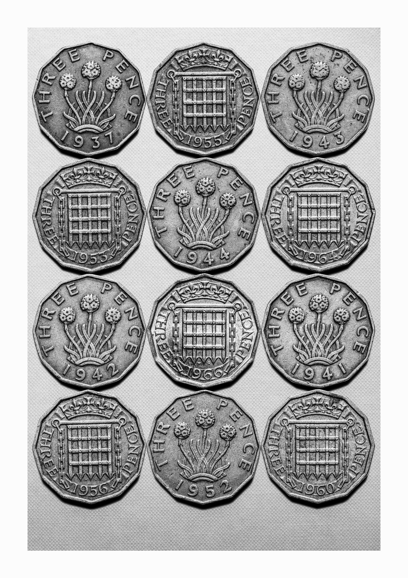 Threepence Coins in Group Format Art Print in Black & White Etsy