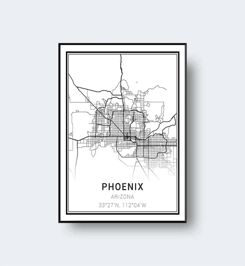 Phoenix Map Phoenix Decor City Wall Art Arizona Map Arizona Decor Phoenix Poster Phoenix Wall Art Phoenix Print Map Of Phoenix
