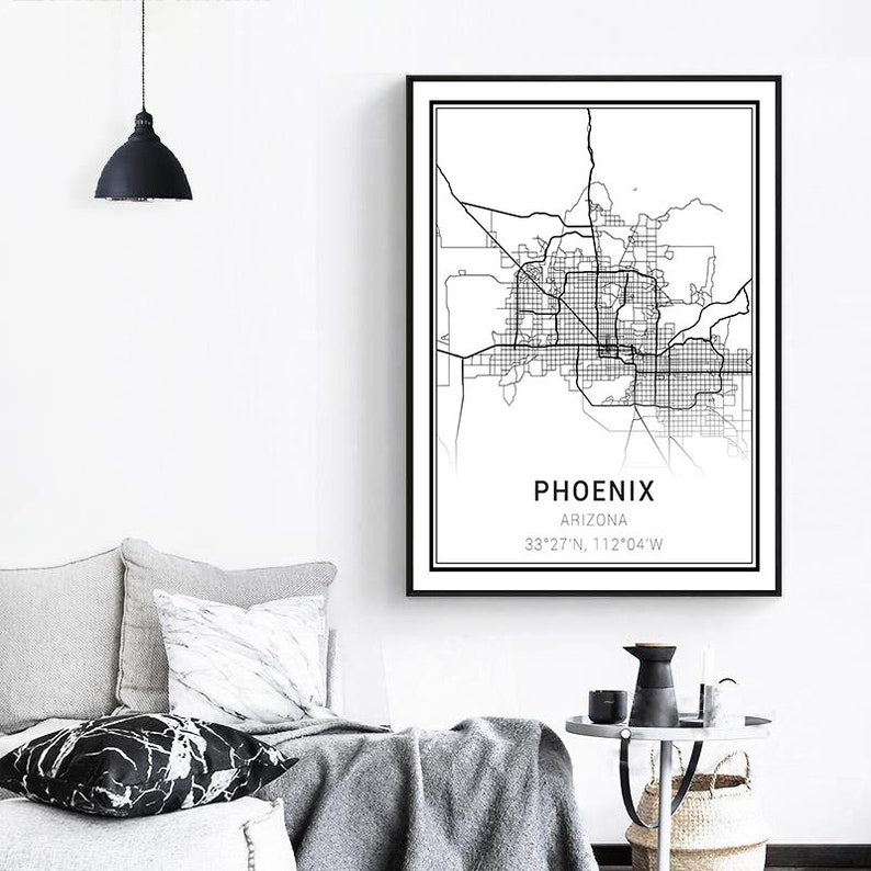 Phoenix Map Phoenix Decor City Wall Art Arizona Map Arizona Decor Phoenix Poster Phoenix Wall Art Phoenix Print Map Of Phoenix