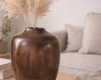 Modern Walnut Wood Vase – Hand Turned Black Walnut Decor – Rustic Farmhouse Centerpiece – Minimalist Home Accent – Unique Gift