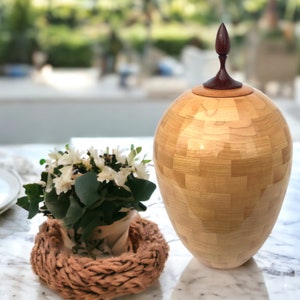 Cremation Urn Segmented Wood Urn Cherry Wood Funeral Ashes for loved one Handmade in USA Free Shipping in USA