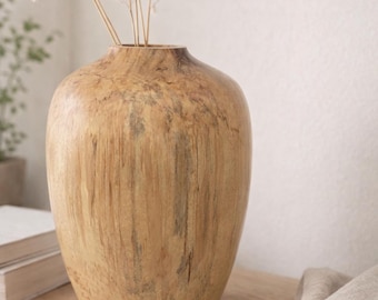 Modern Wooden Vase – Spalted Birch Decor – Rustic Farmhouse Centerpiece – Natural Wood Home Accent – Unique Housewarming Gift