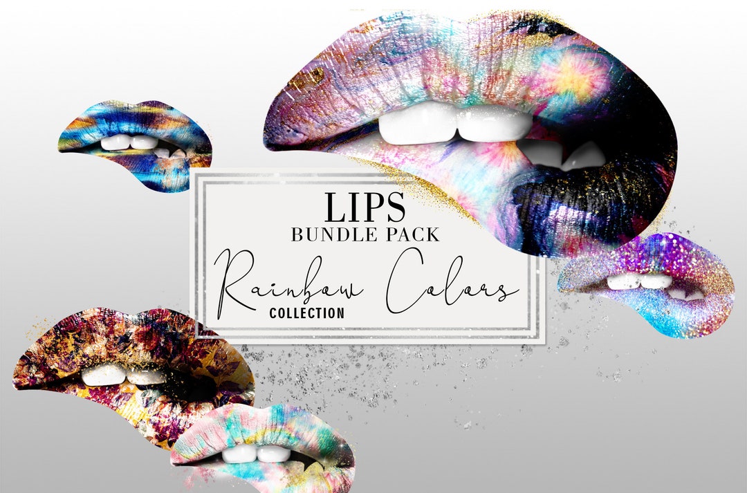 Rainbow Colors Lips, Lips Tie Dye Sublimation Design, 10 Dripping Lips ...