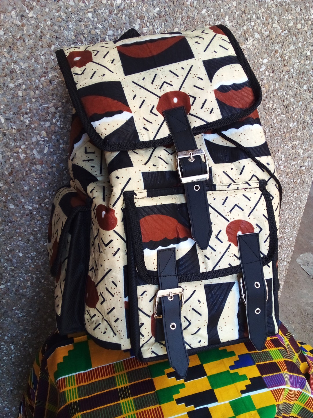 Leather ankara back pack main image 1