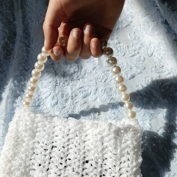 Pearl organza handbag - crochet bag