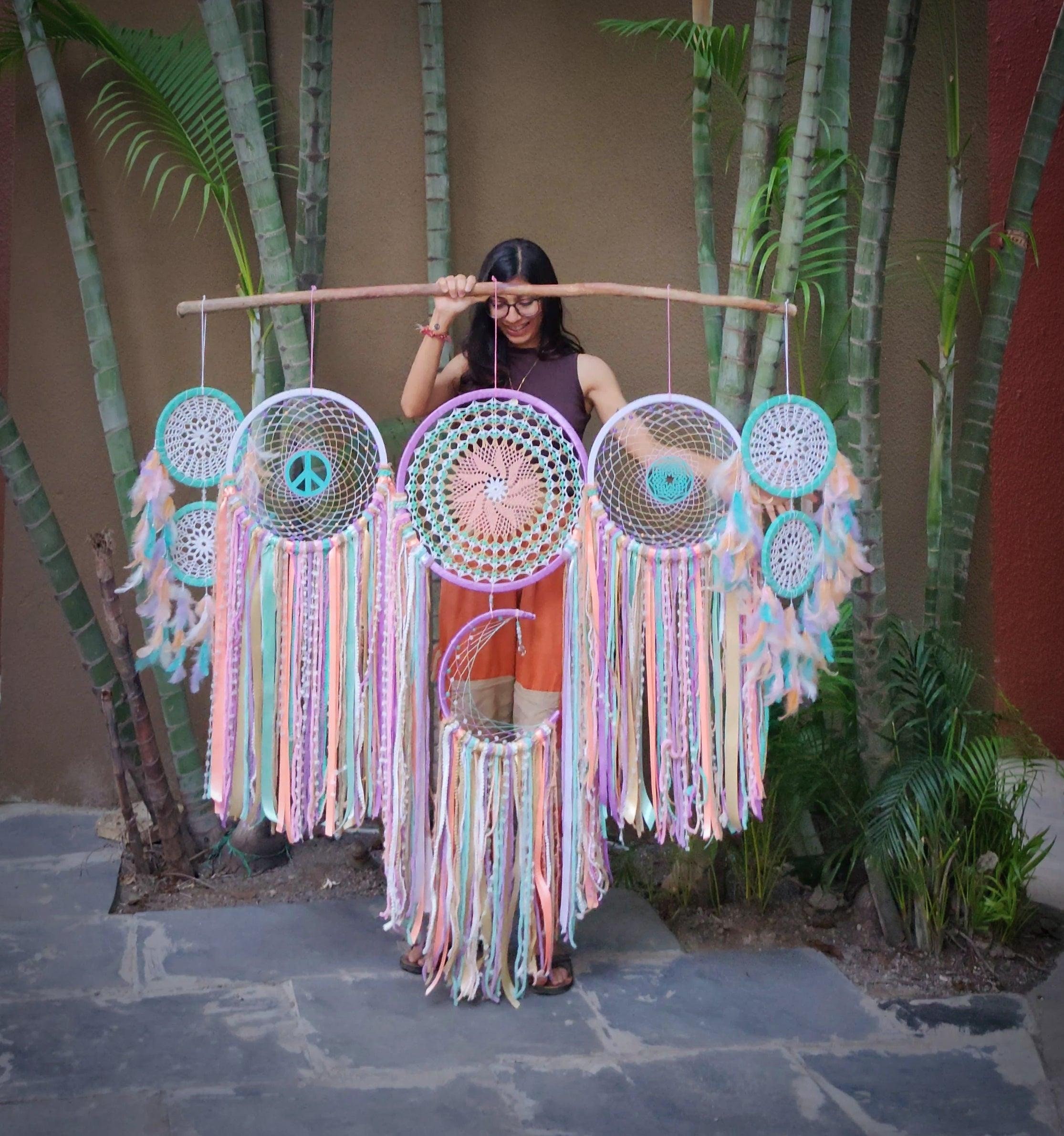 24 Crochet Dreamcatcher Patterns: 24 Beautiful Designs 22 Boho Pastel huge cluster dreamcatcher