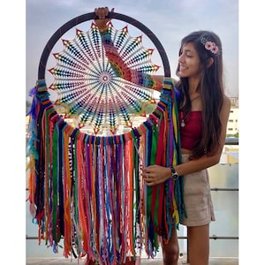 Multi colour crochet dreamcatcher( with feathers)
